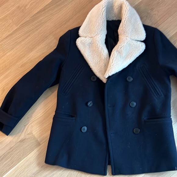 H & M Wool Blend Pea Coat Detachable Fur Collar 38 R - Picture 4 of 9